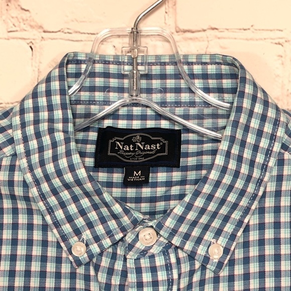 Nat Nast Shirt Mens Medium Blue White Plaid Button Up - Picture 2 of 12